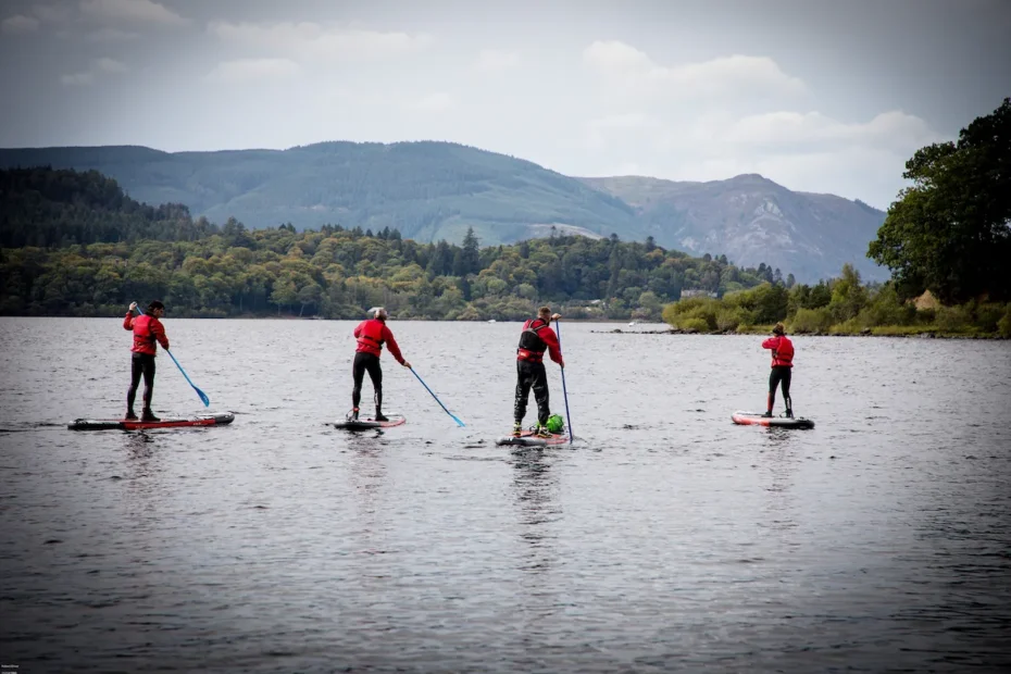 Paddle boarding on Derwentwater during a wellbeing adventure in Keswick